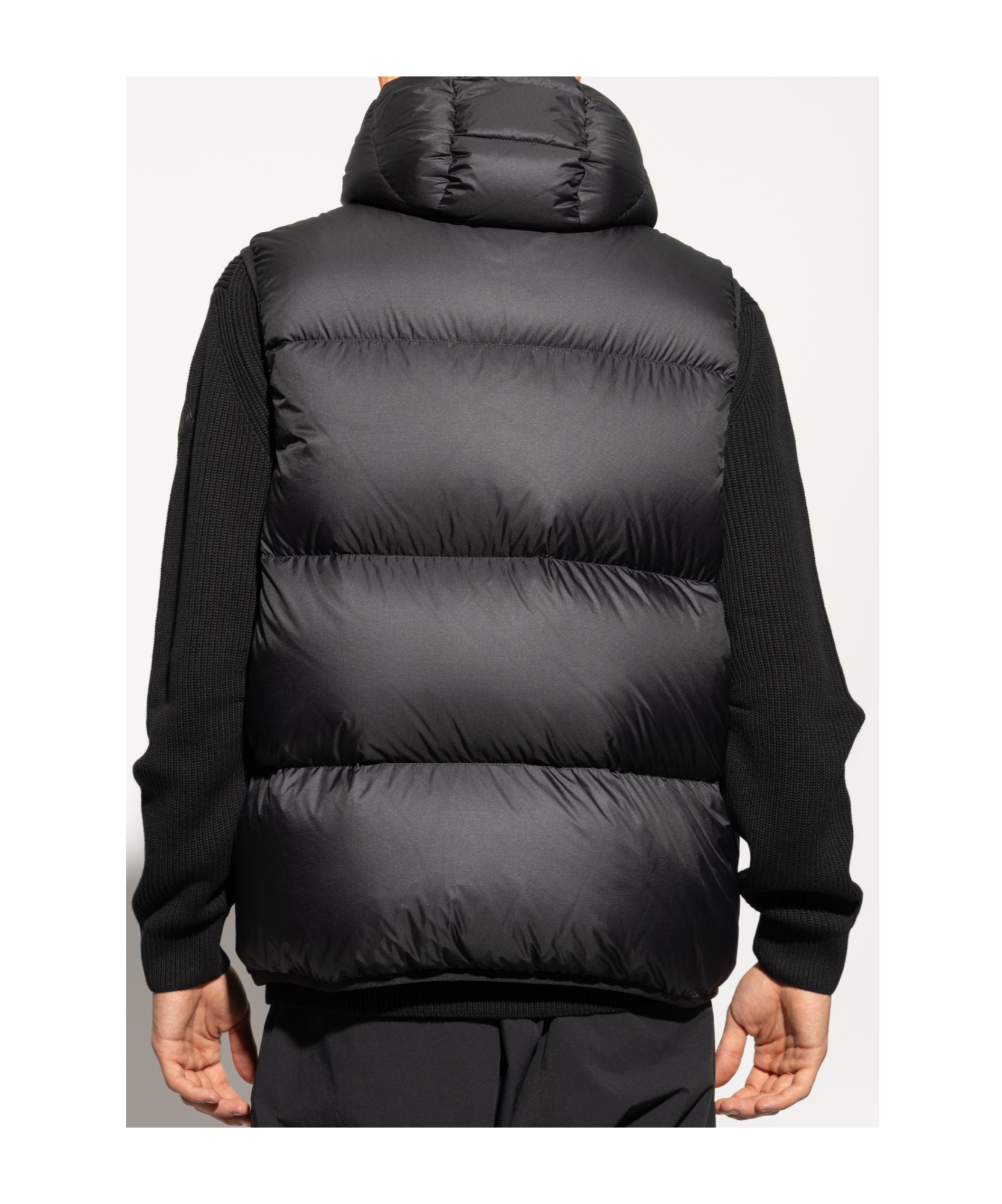 Moncler Logo Patch Hooded Down Gilet In Blue