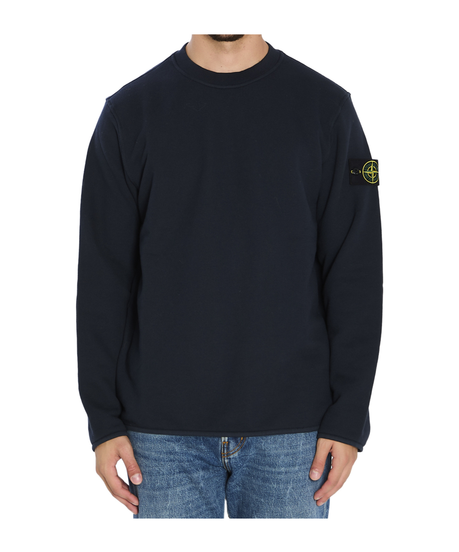 Stone Island Heavy Cotton Crewneck Sweatshirt In Blue