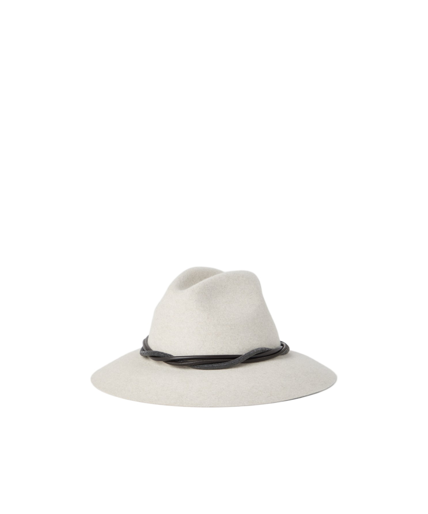 Brunello Cucinelli Felt Fedora With Leather And Monili Band In Gray