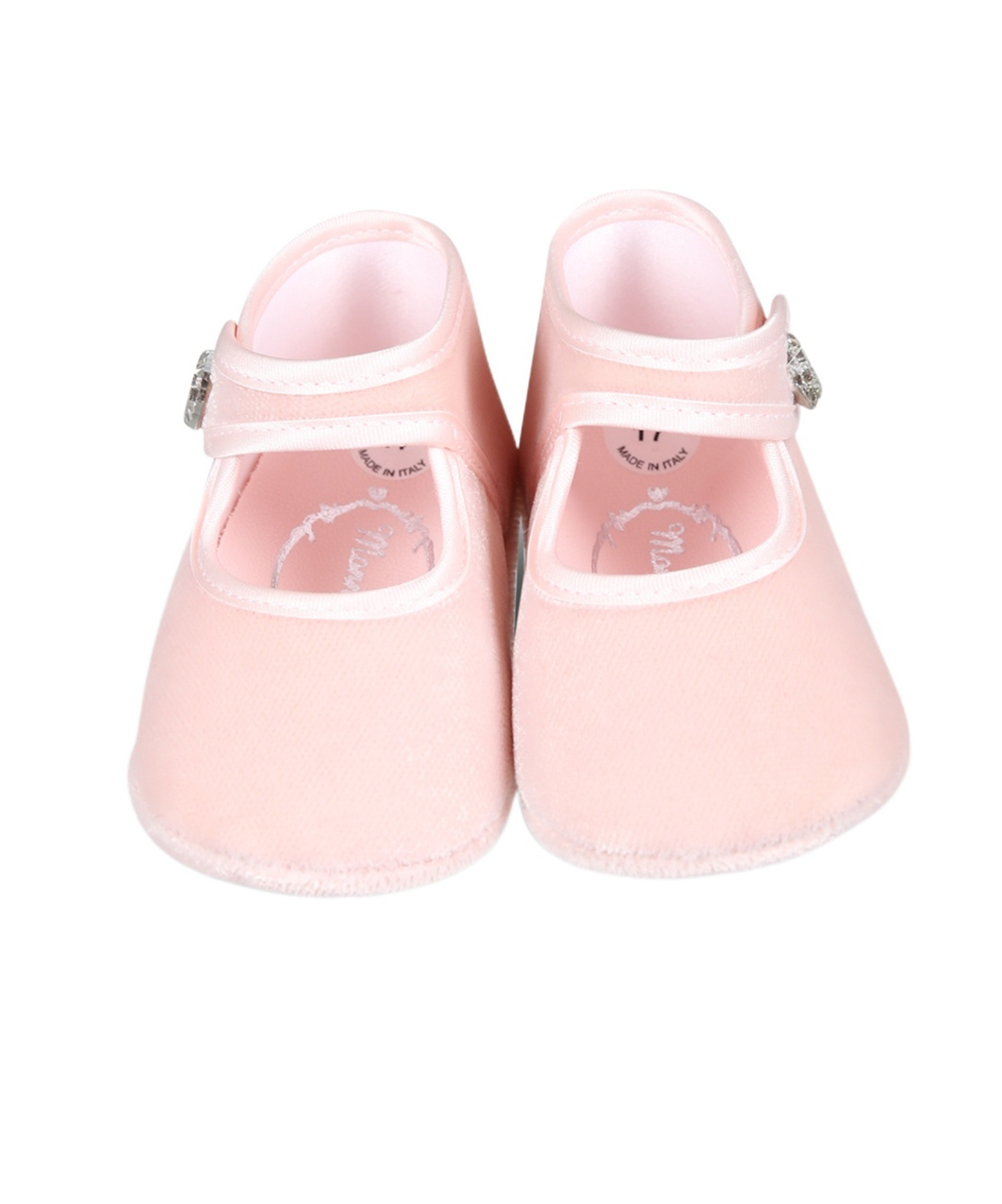 Monnalisa Button-strap Velvet Crib Shoes In Pink