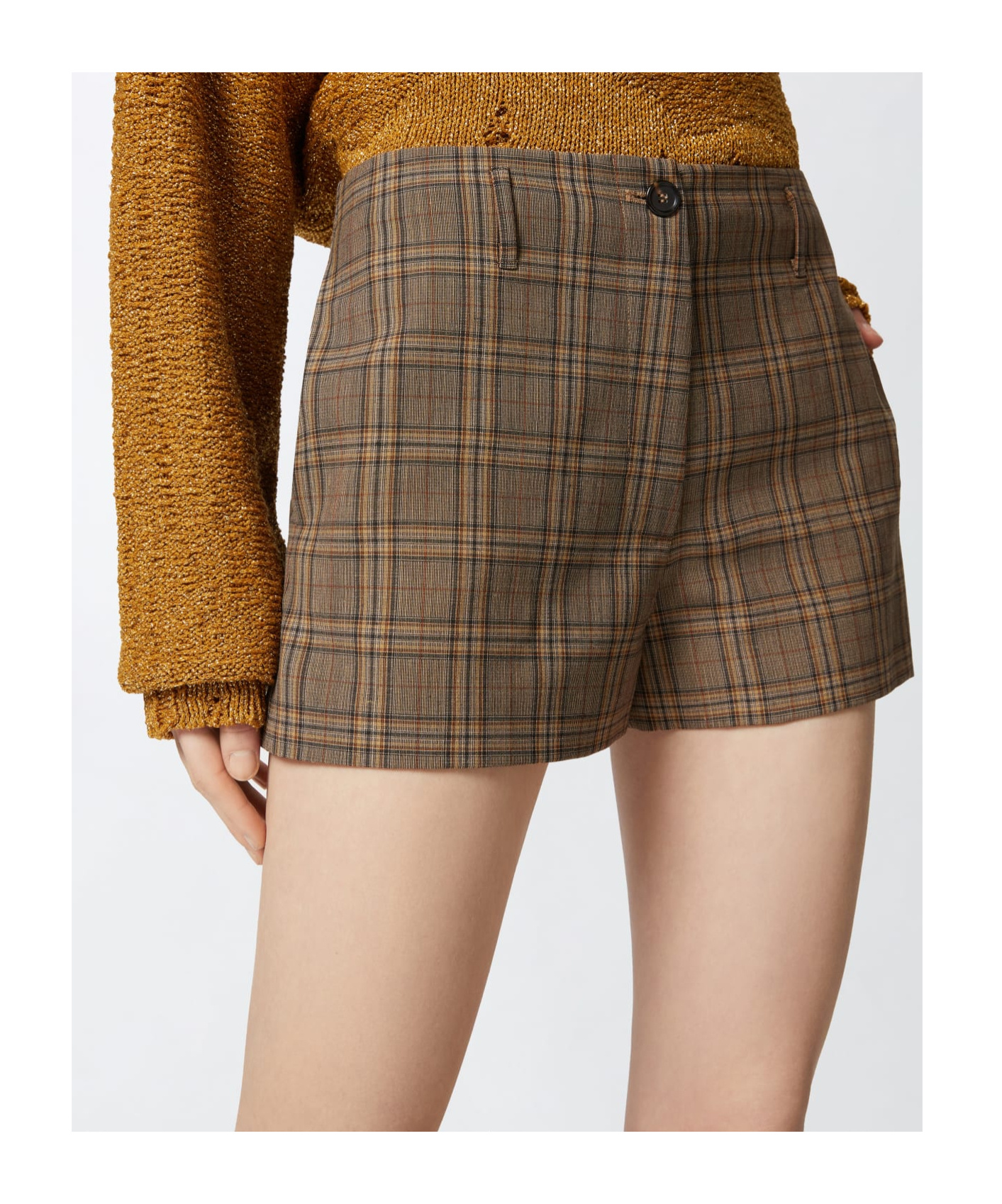 Pinko Wide Shorts With Checked Pattern In Brown