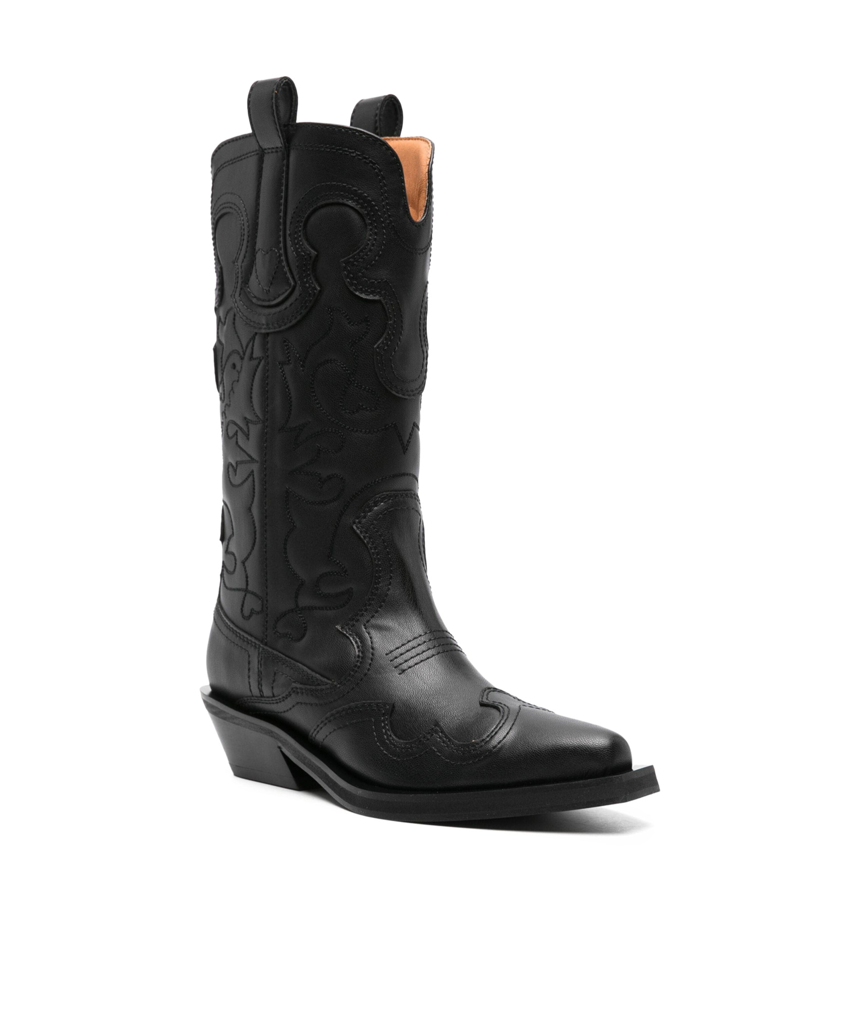 Ganni Embroidered Western Boots Women In Black
