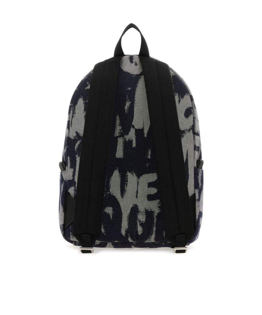 Alexander Mcqueen Jacquard Denim Metropolitan Backpack With Monogram Motif In Black