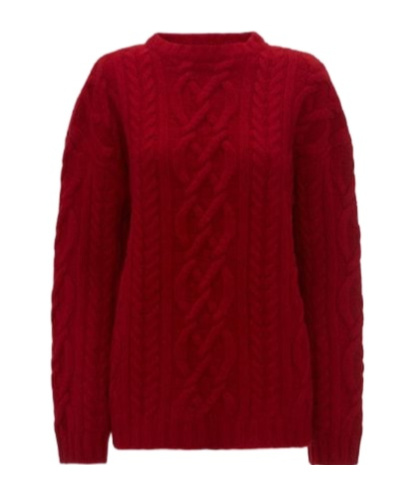Jw Anderson Cable Knit Crewneck Sweater In Red