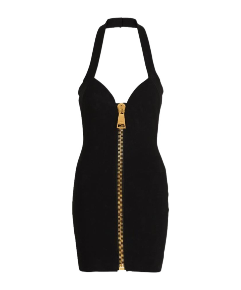 Balmain Backless Zipper Fitted Knit Short Dress In Black