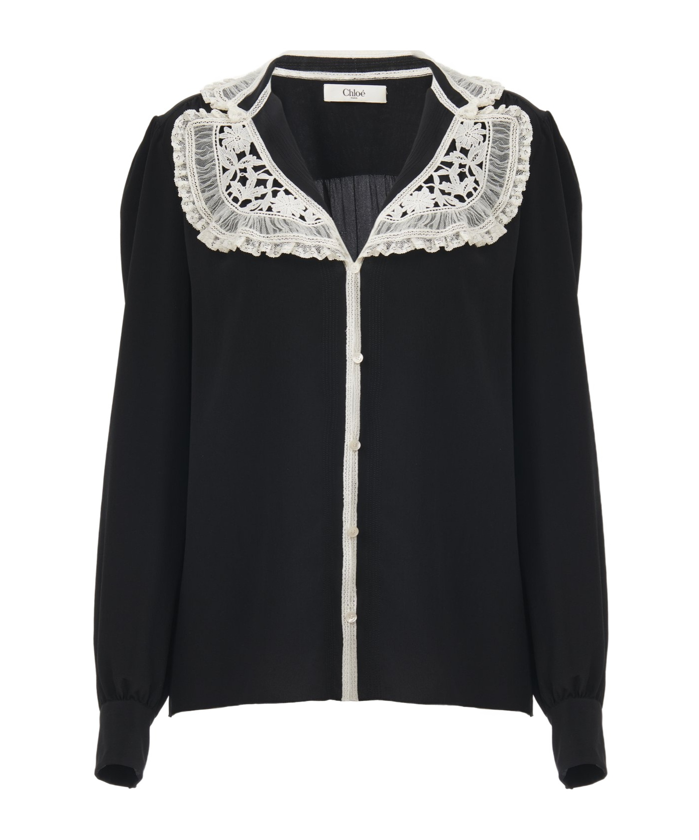 Chloé Blouse With Lace Collar And Puff Shoulders In Black