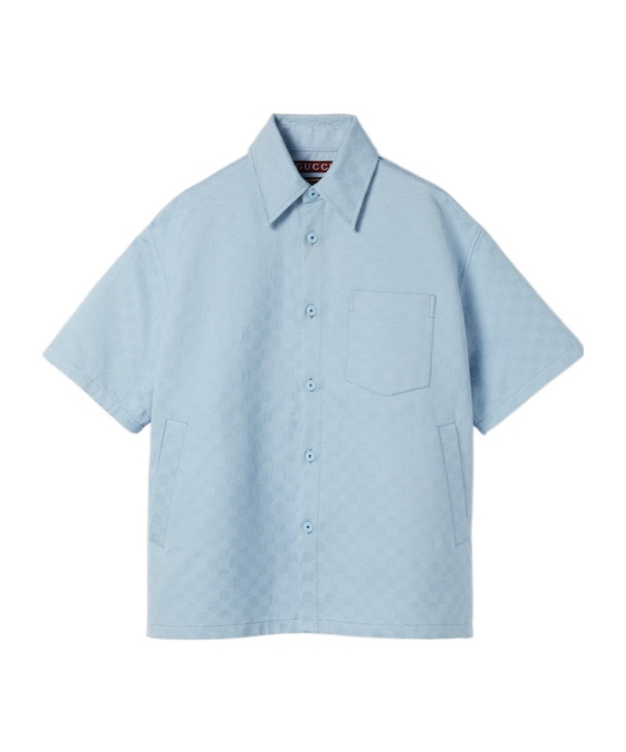 Gucci Mens Gg Monogram Relaxed Cotton Shirt Baby Blue In Blue