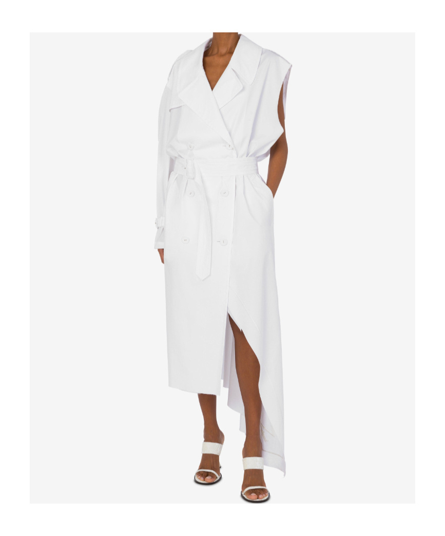 Moschino Asymmetrical Trench Coat In Stretch Poplin In White
