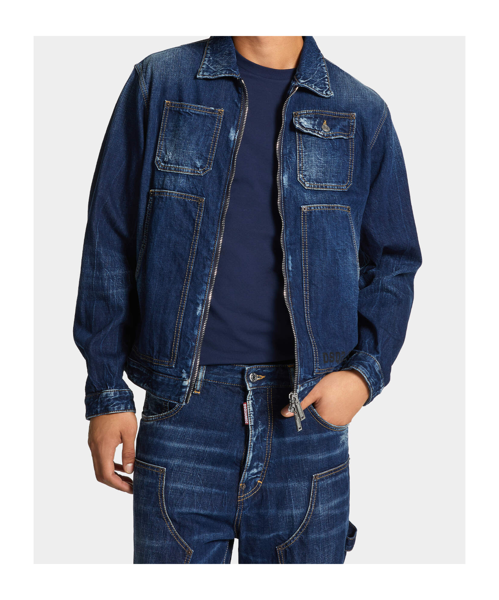 Dsquared2 Zippered Denim Jacket In Blue