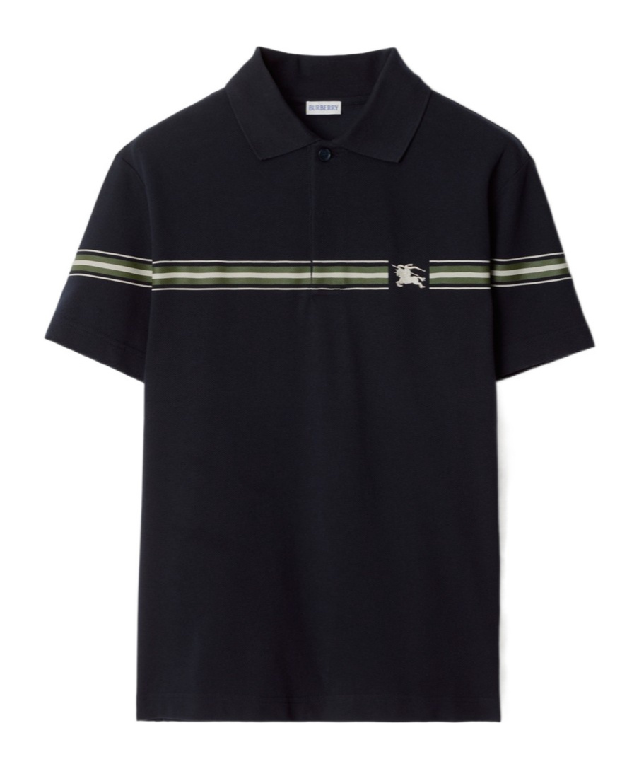 Burberry Ekd Embroidery Cotton Polo Shirt With Screen-printed Stripes In Black