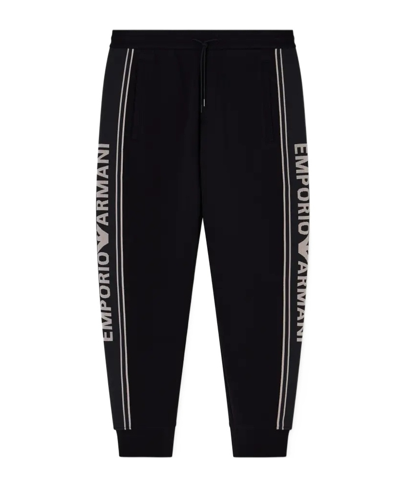 Emporio Armani Asv Double-jersey Joggers With Logo Stripes In Black