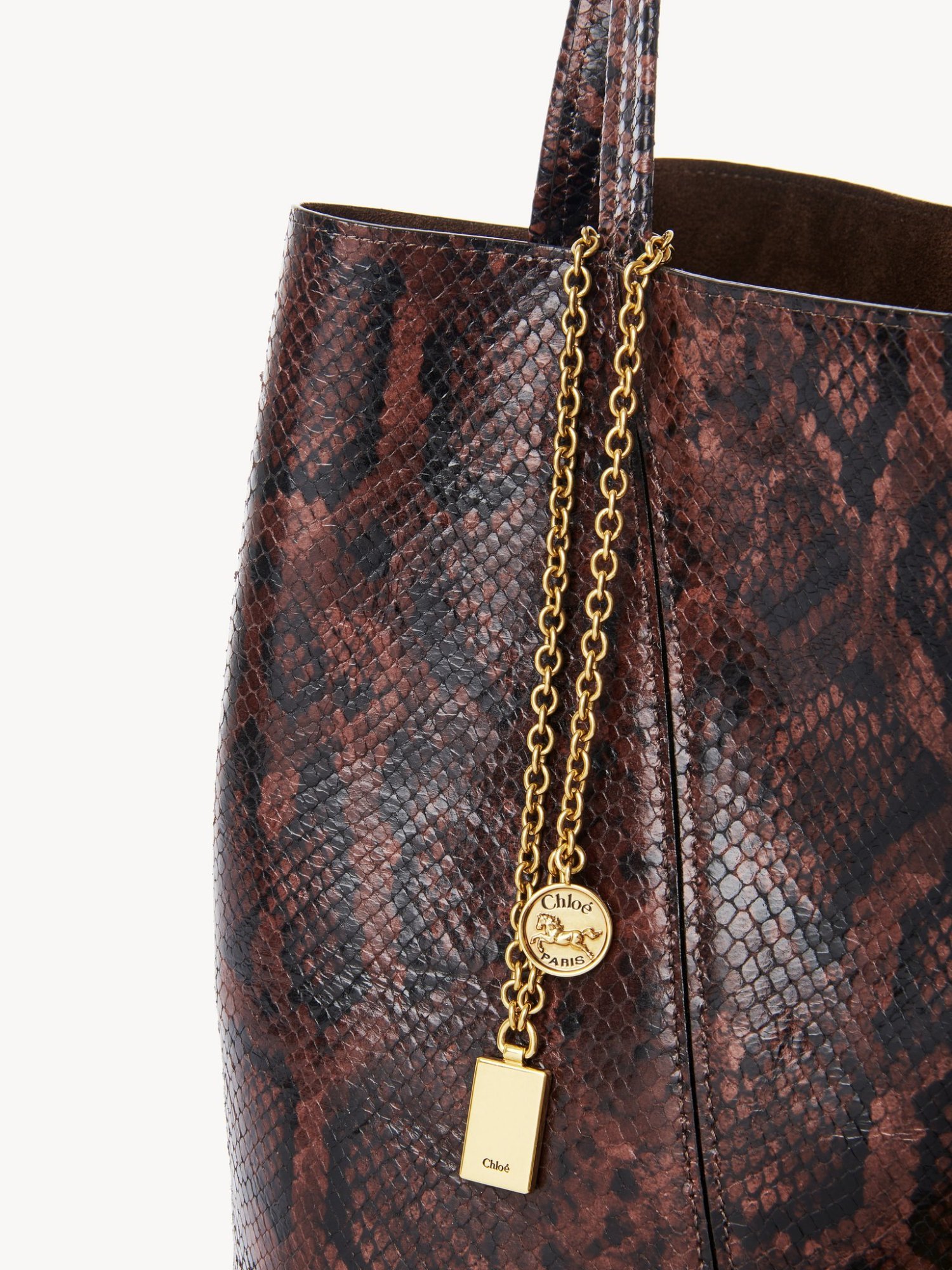 Chloé Spin Small Tote Bag In Python-effect Leather In Brown