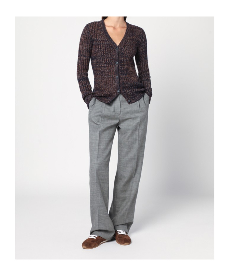 Prada Ribbed V-neck Cardigan In Brown