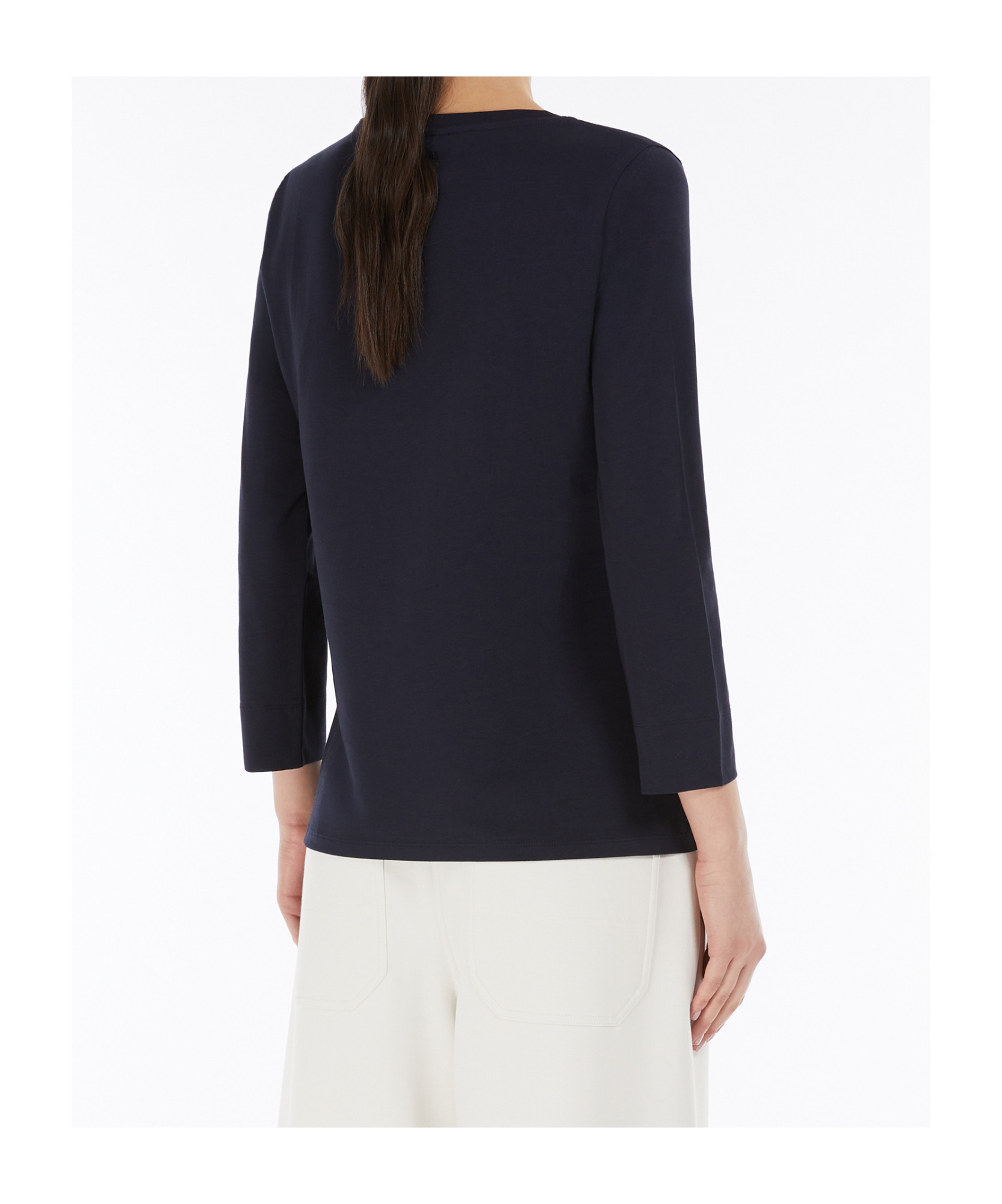 Max Mara Boat-neck 3/4-sleeve Cotton T-shirt In Black