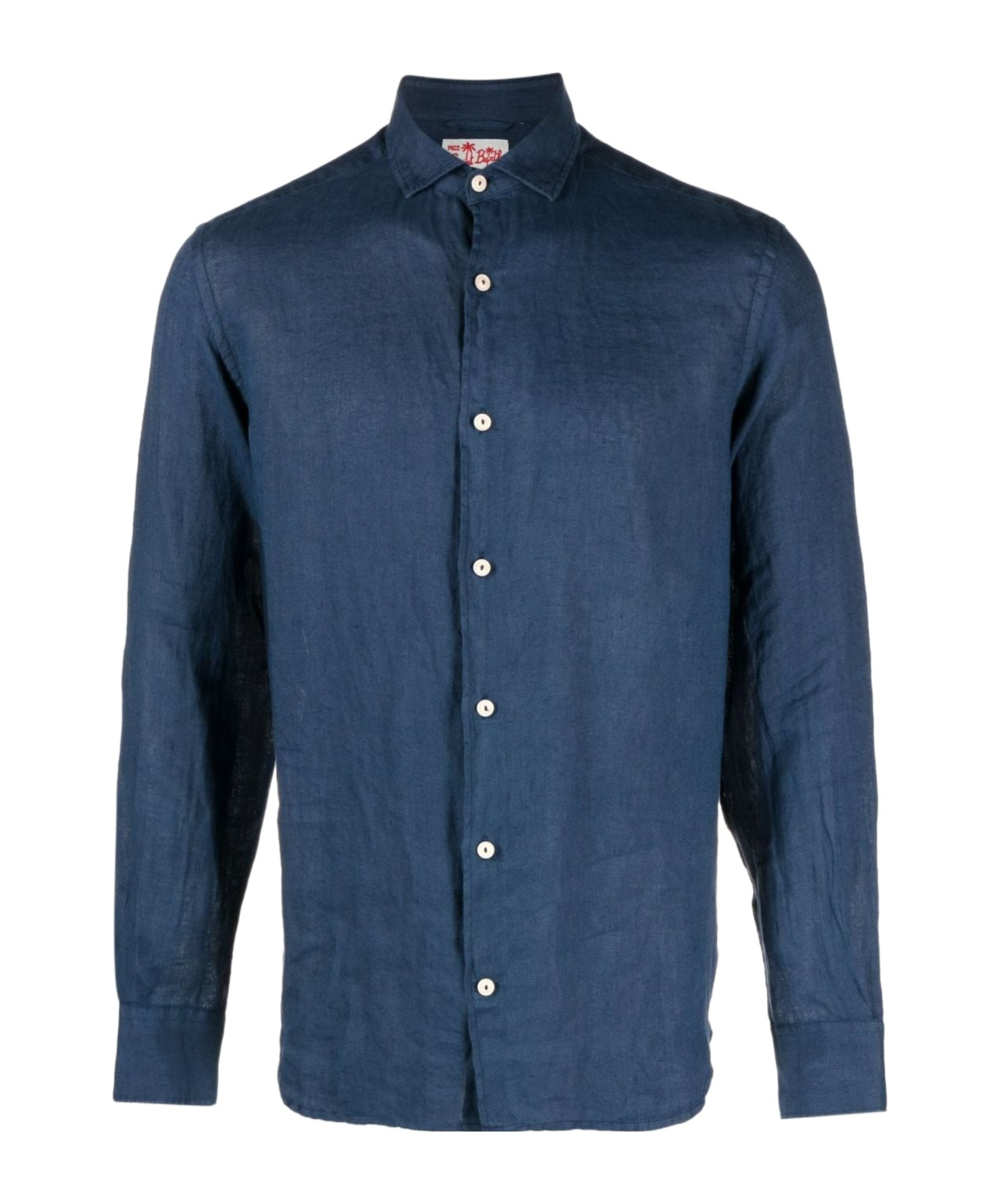 Mc2 Saint Barth Man Blue Navy Linen Pamplona Shirt In Blue