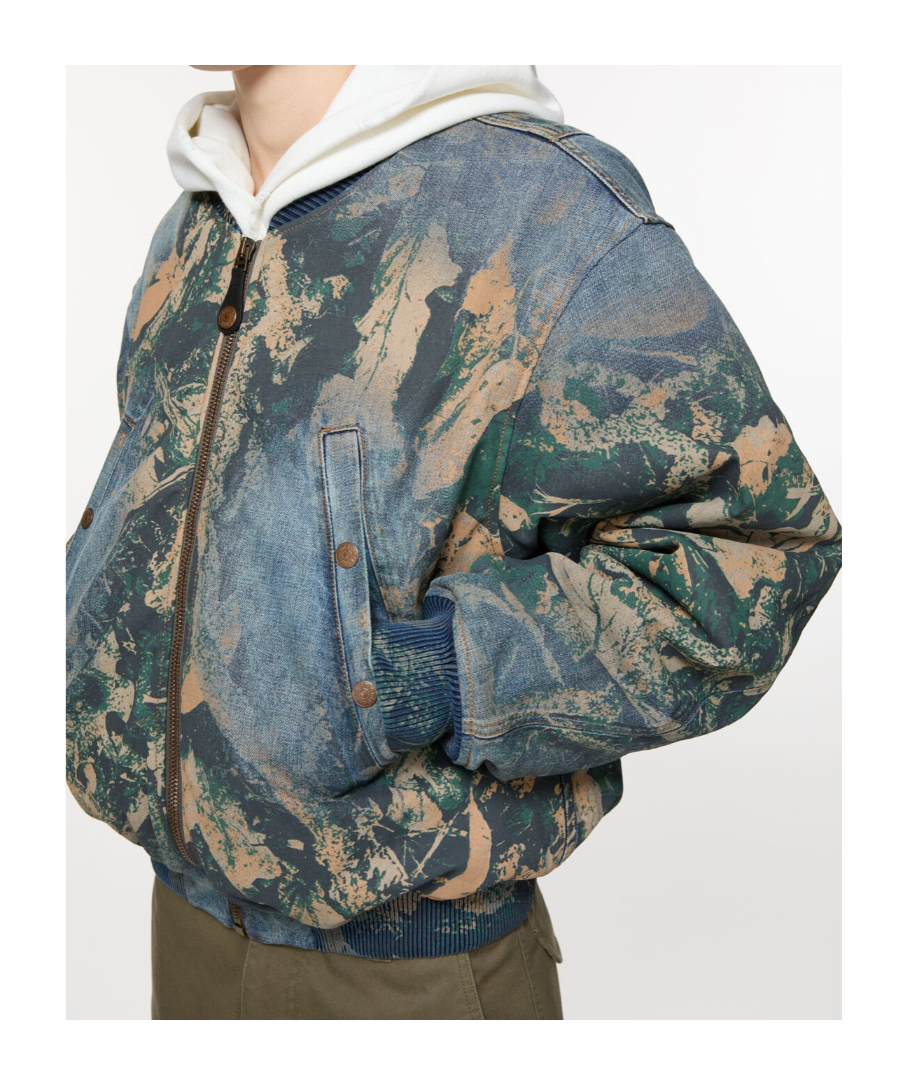 Acne Studios Graphic Print Denim Bomber Jacket In Gray