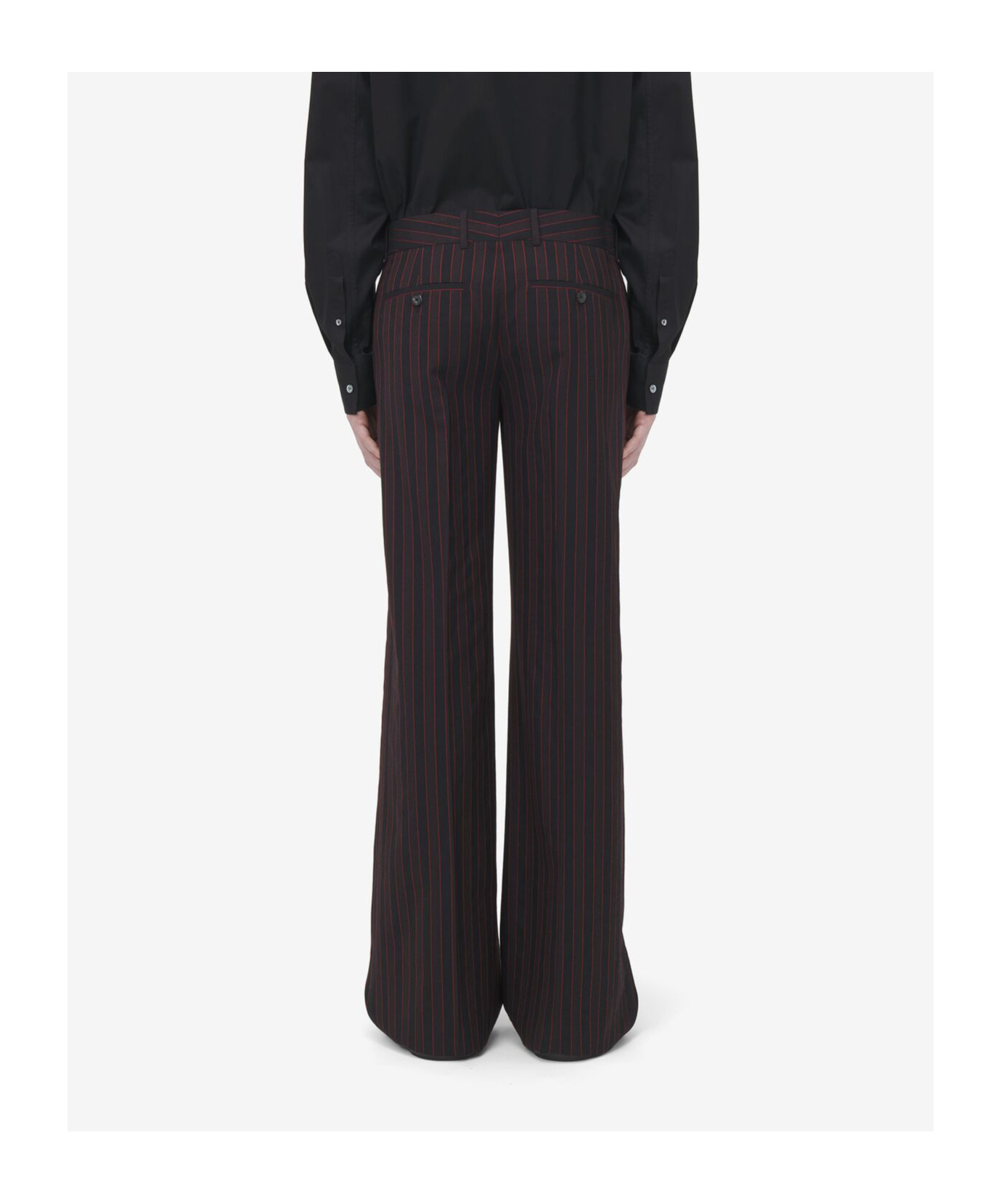Alexander Mcqueen Pinstripe Tailored Trousers In Black, Bordeaux Red And Dark Red