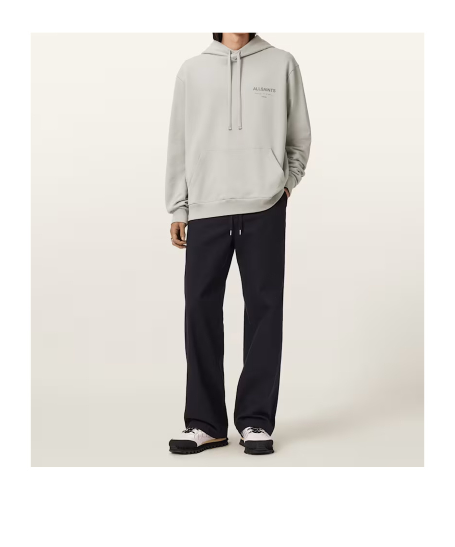 Allsaints Mens Carbon Grey Future Relaxed-fit Logo-print Cotton Hoody In Gray