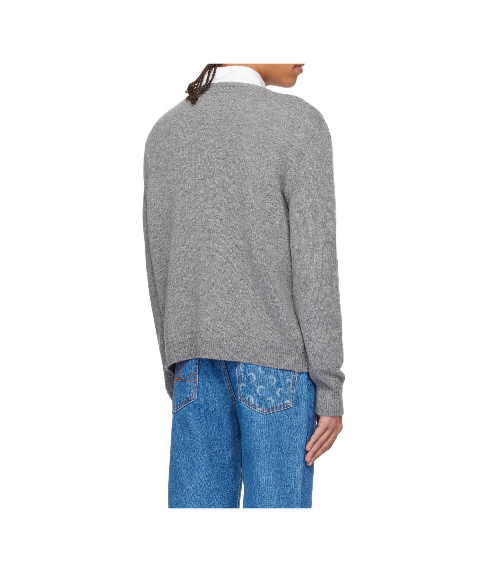 Marine Serre Gray Clean Wool Knit Crewneck Sweater
