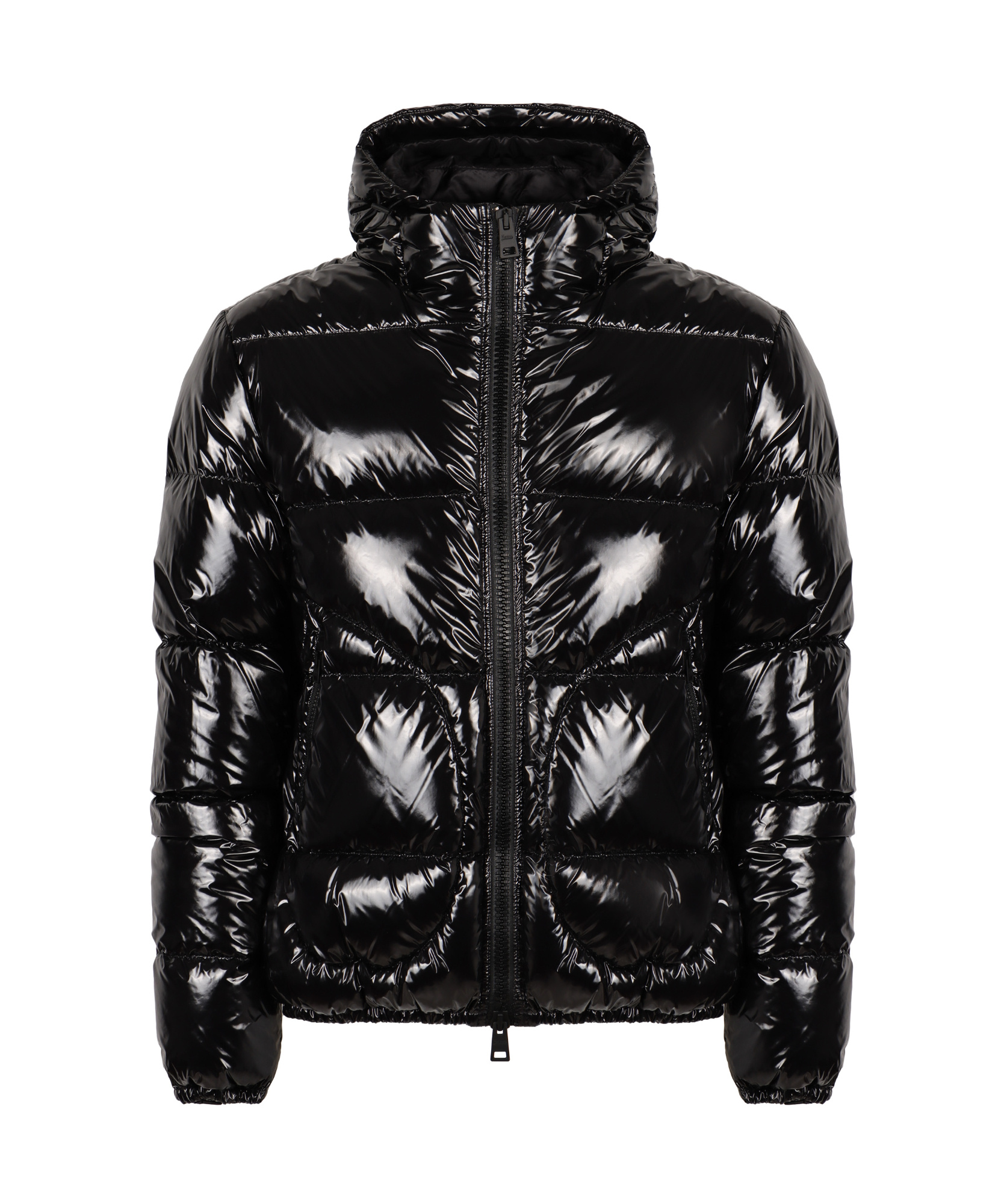 Herno Shiny Lacquer Bomber Jacket With Quilted Texture In Black