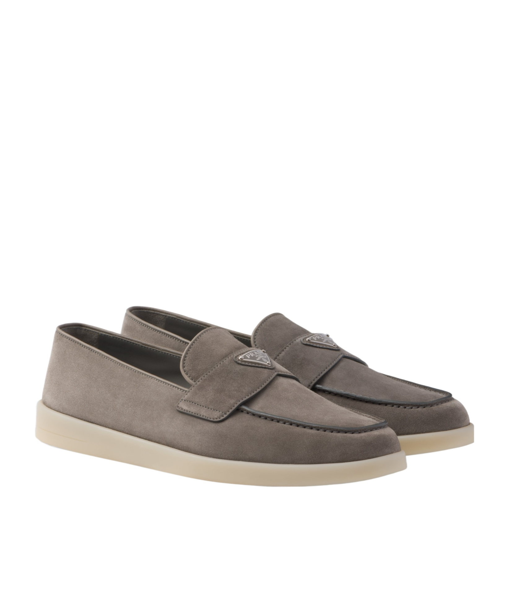 Prada Refined Loafers With Textured Finish In Gray