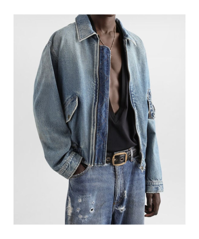 Dolce & Gabbana Blue Cotton Tag Denim Bomber Jacket In Blue