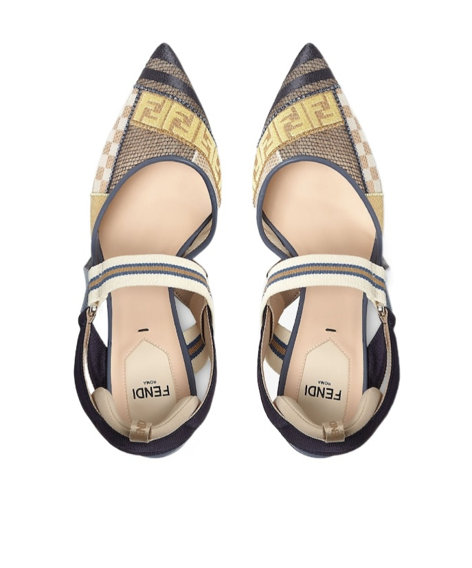 Fendi 'strappy Pointed Toe Pump With Patterned Design' In Blue