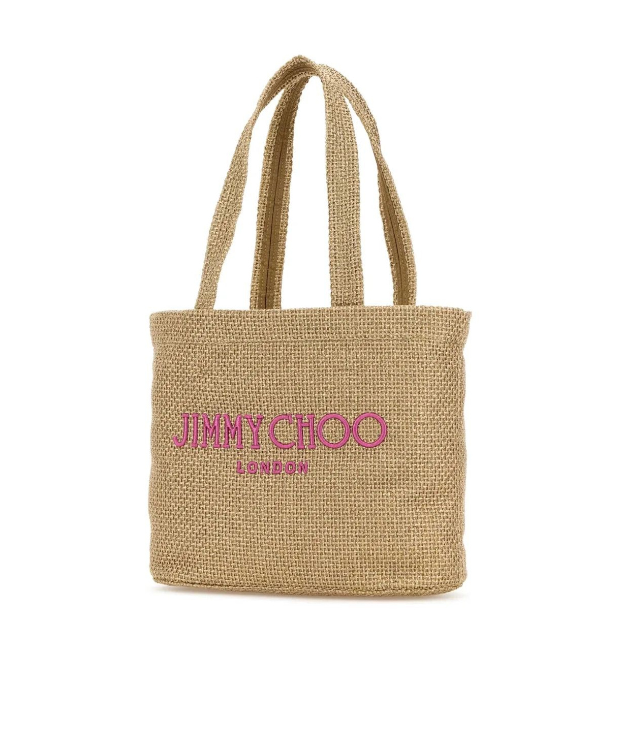 Jimmy Choo Gold Rafia Mini Beach Shopping Bag In Nude