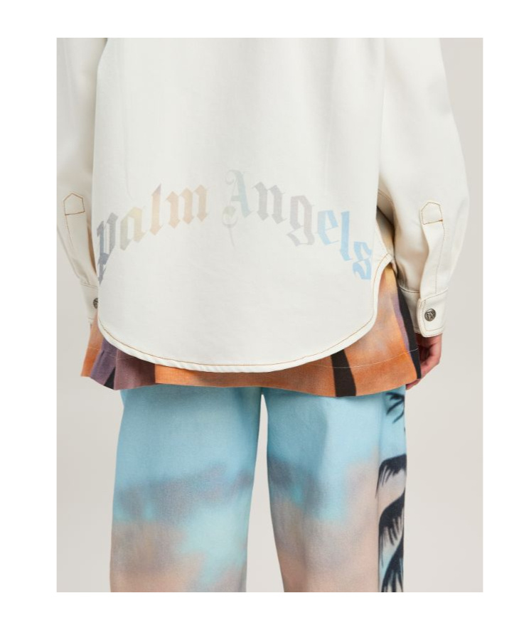 Palm Angels Sunrise Palm Denim Overshirt Off White - In Beige