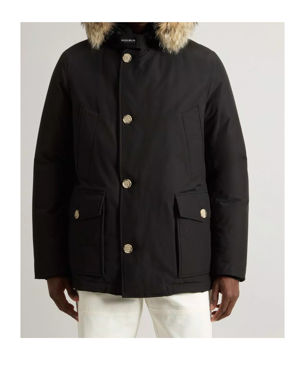 Woolrich Arctic Anorak In Ramar Cloth With Detachable Fur In Black