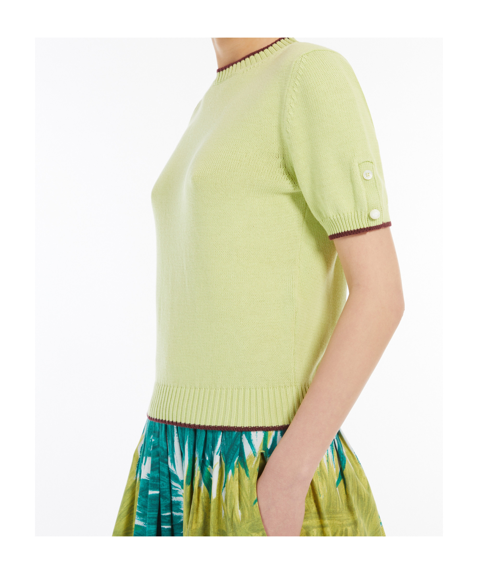 Shop Weekend Max Mara Short-sleeved Cotton Jumper In Light Green