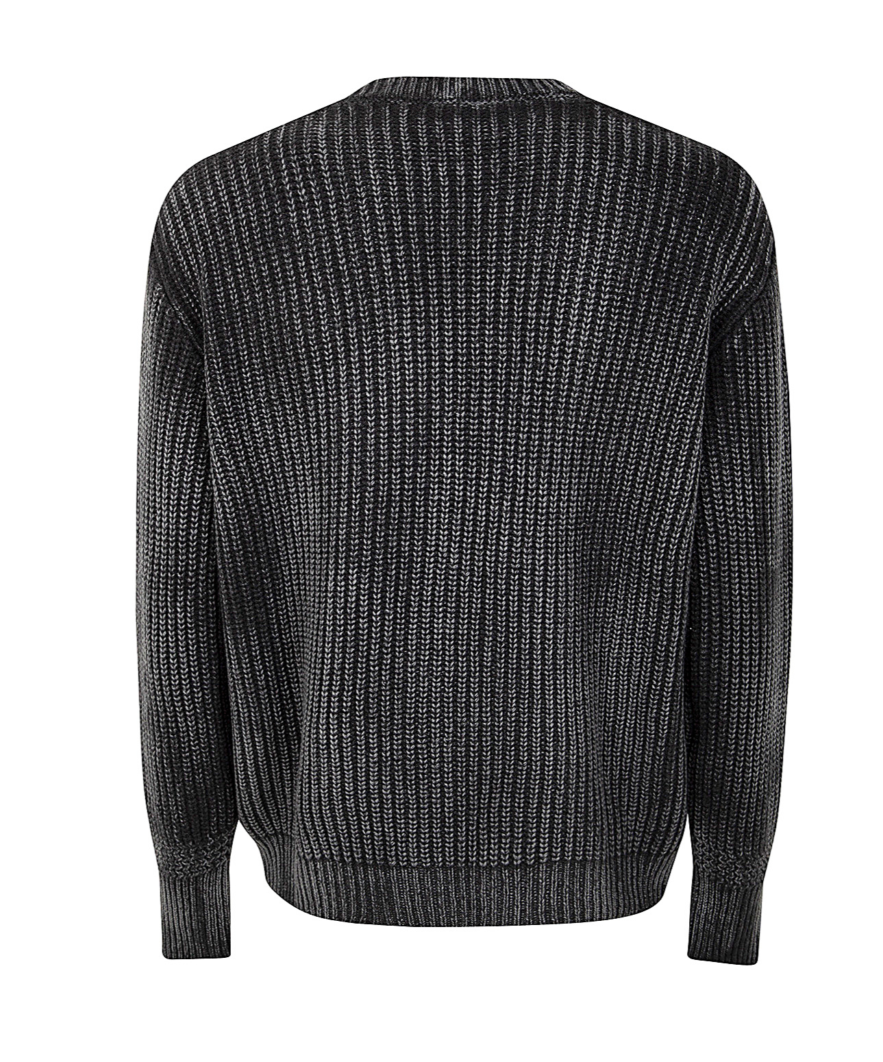 Avant Toi Tonal Effect Ribbed Round Neck Pullover In Cashmere And Wool With Cut Edges In Black