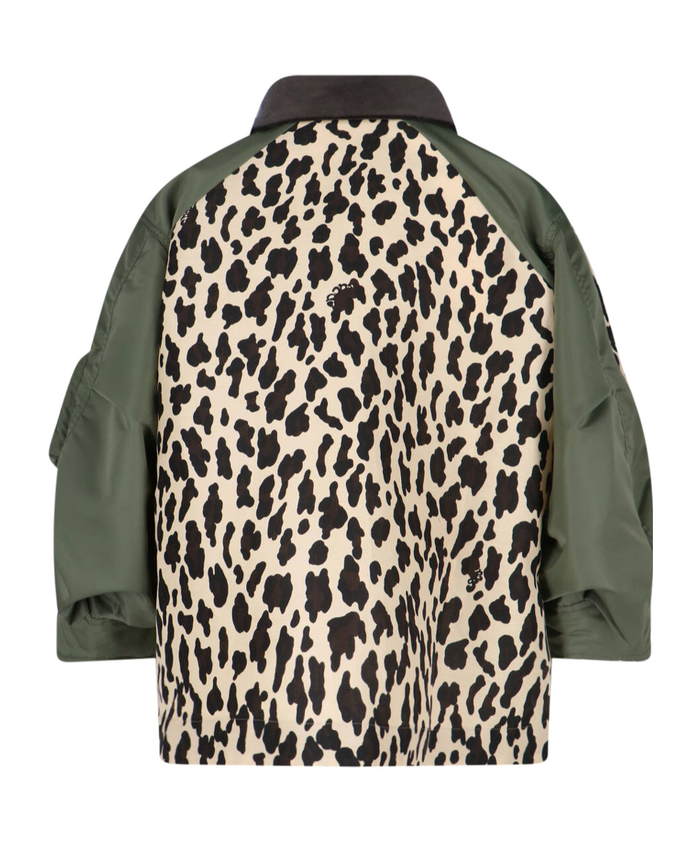 Sacai Short Jackets With Collared Neck And Animal Print In Black