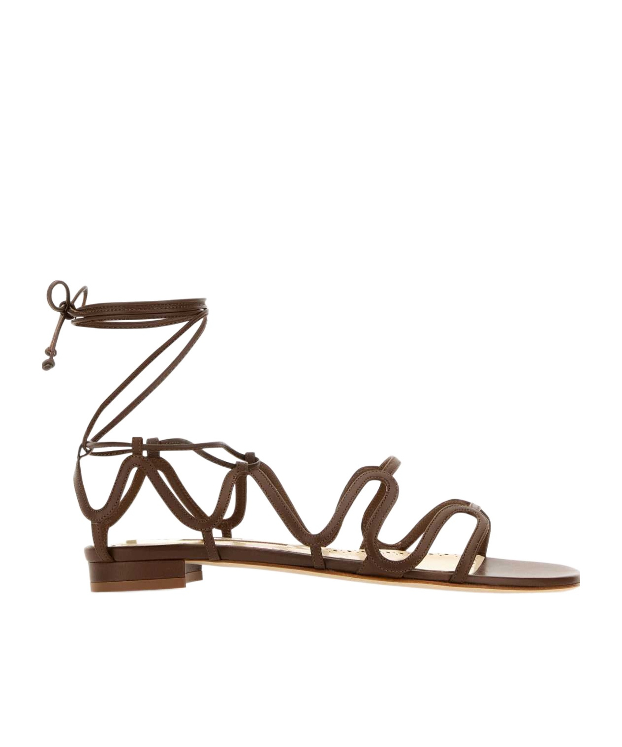 Manolo Blahnik Open Toe Strappy Leather Sandals In Brown