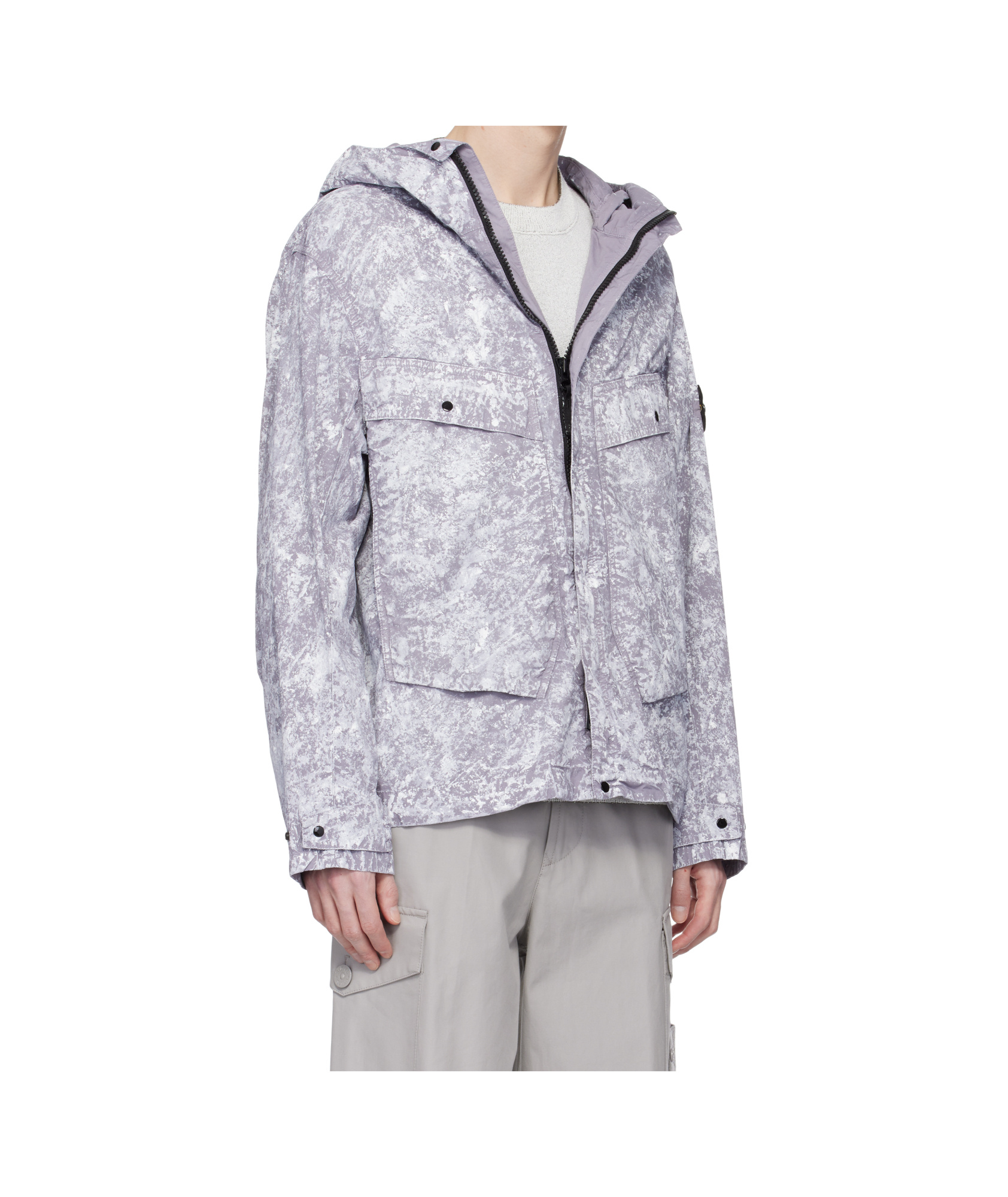 Stone Island Hooded Jacket With All-over Motif And Anti-dгор In Pearl Grey