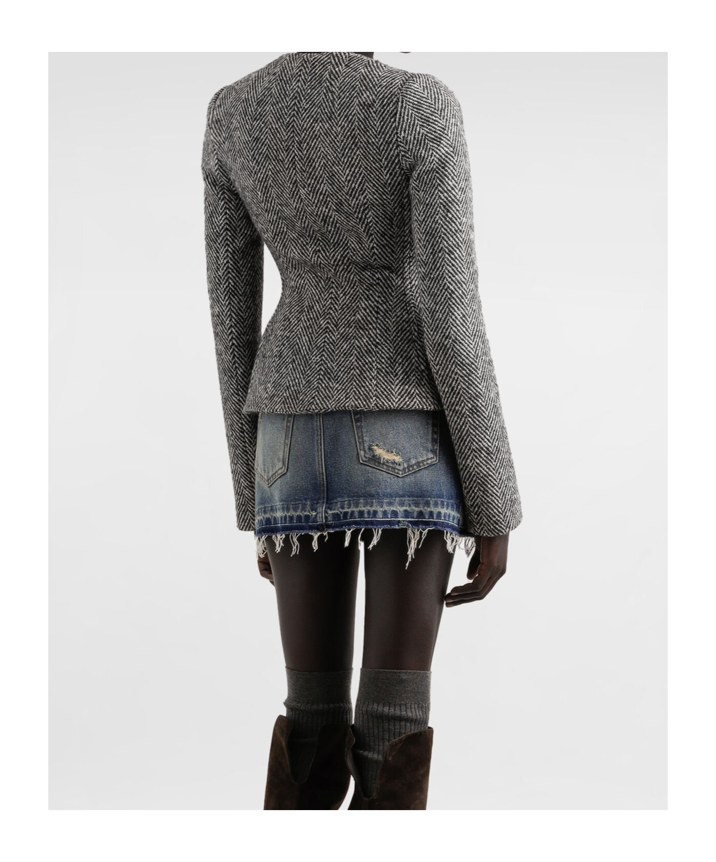 Dolce & Gabbana Herringbone-pattern Jacket In Gray