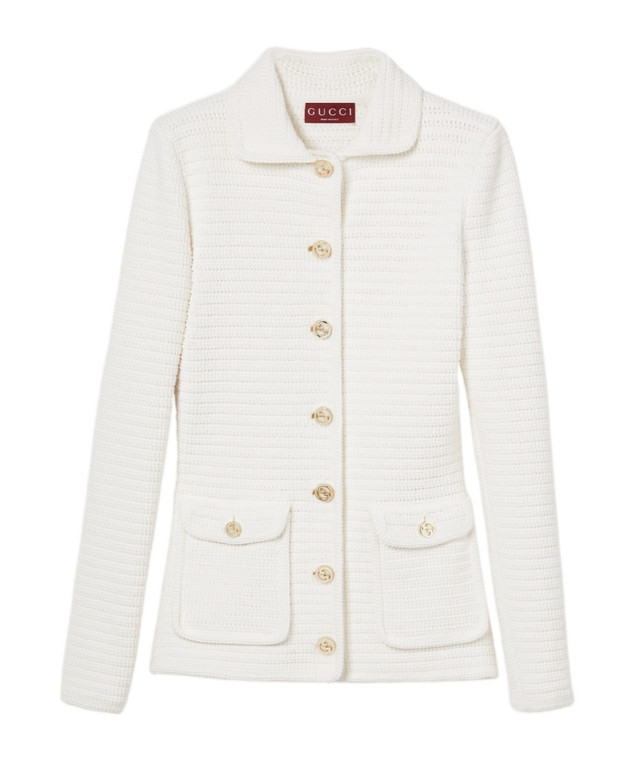Gucci White Stretch Crochet Blazer In Neutral