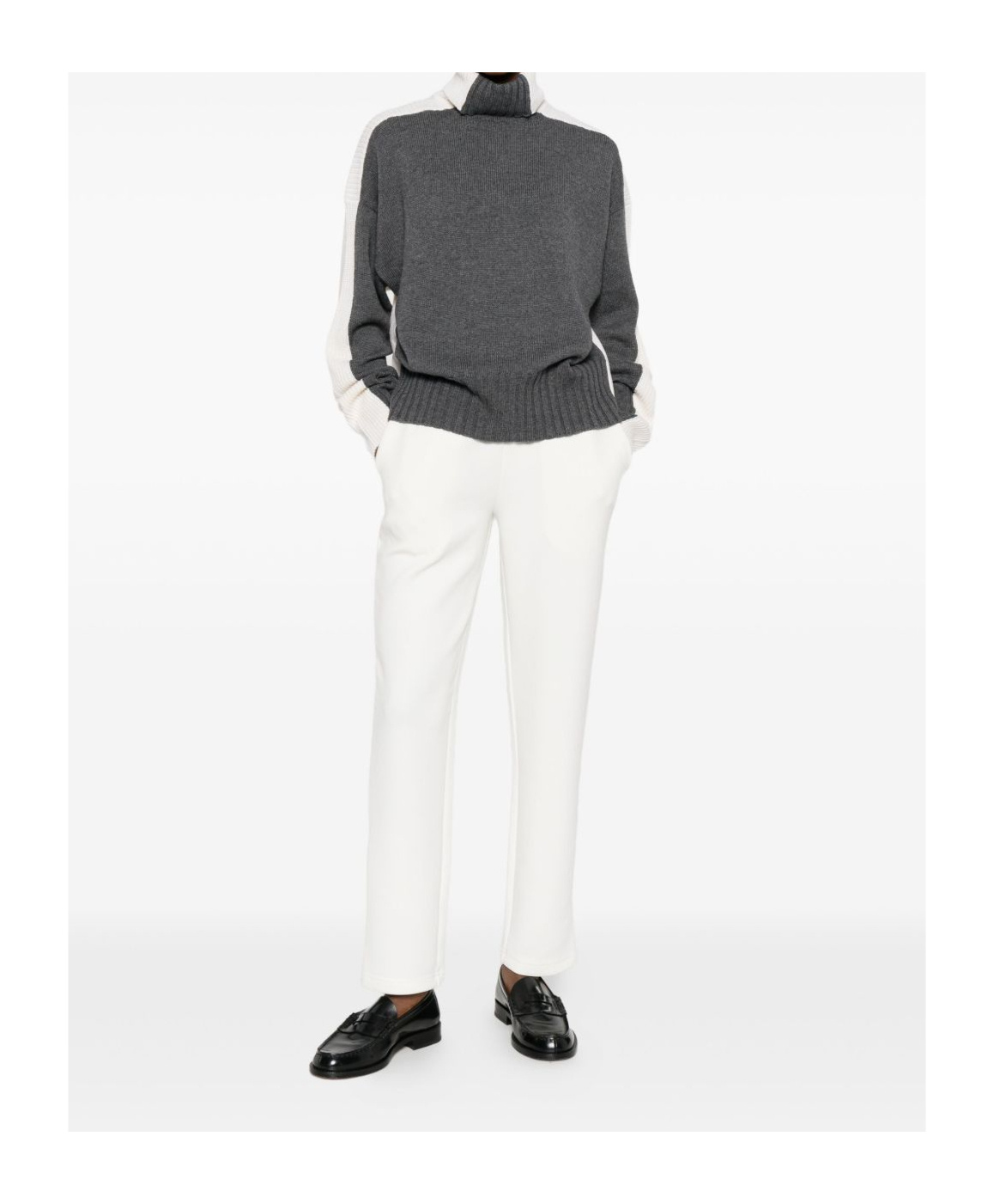 Twinset Textured Knit Sweaters With Ribbed Cuffs And Classic Neckline In Gray