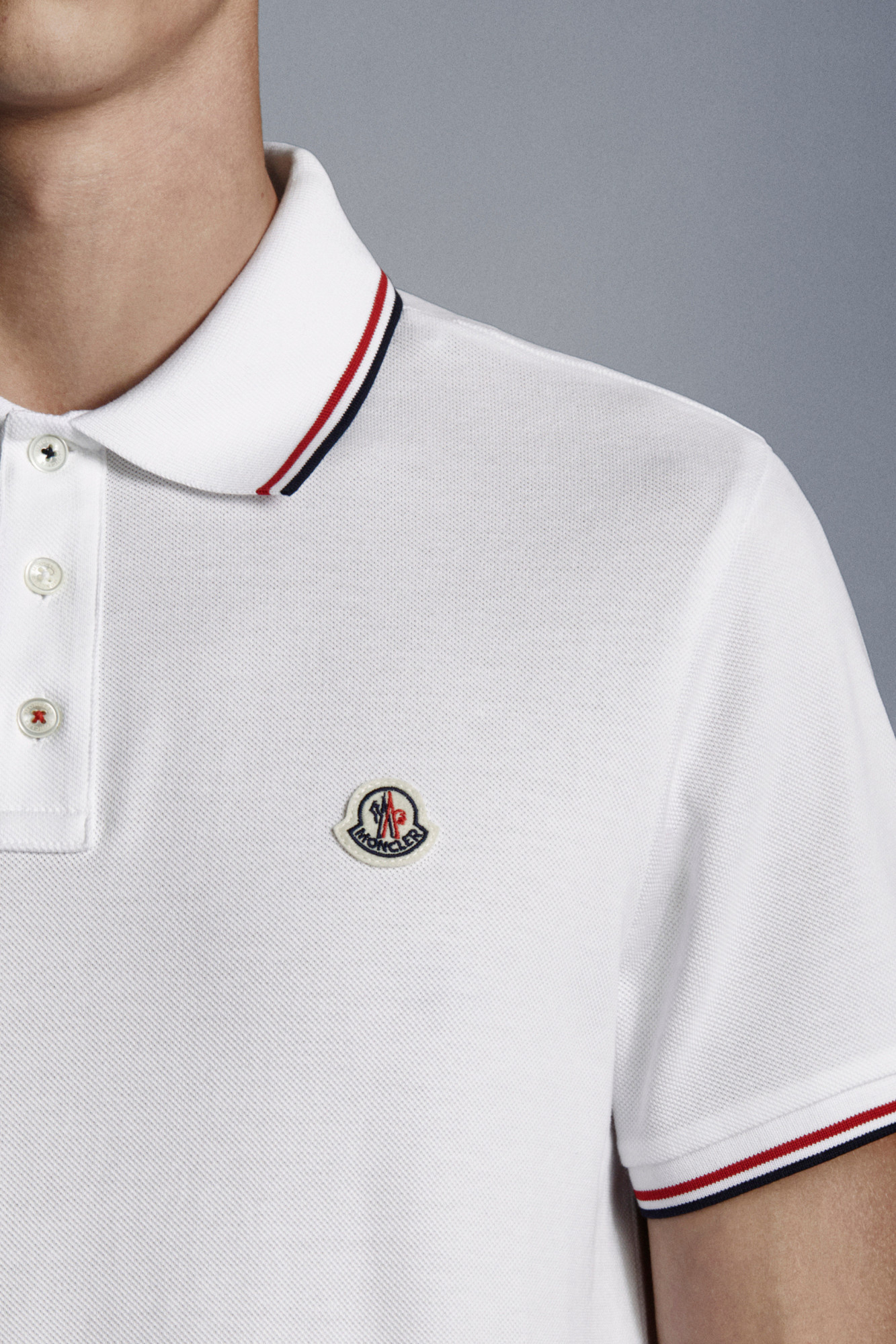 Moncler Classic White Cotton Polo With Signature Tri-color Trim In White
