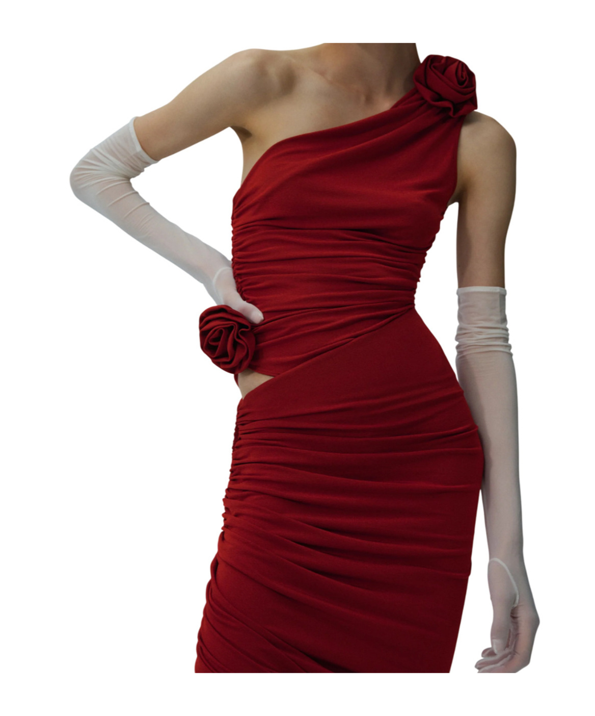 Magda Butrym Draped Viscose Blend One-shoulder Top In Red