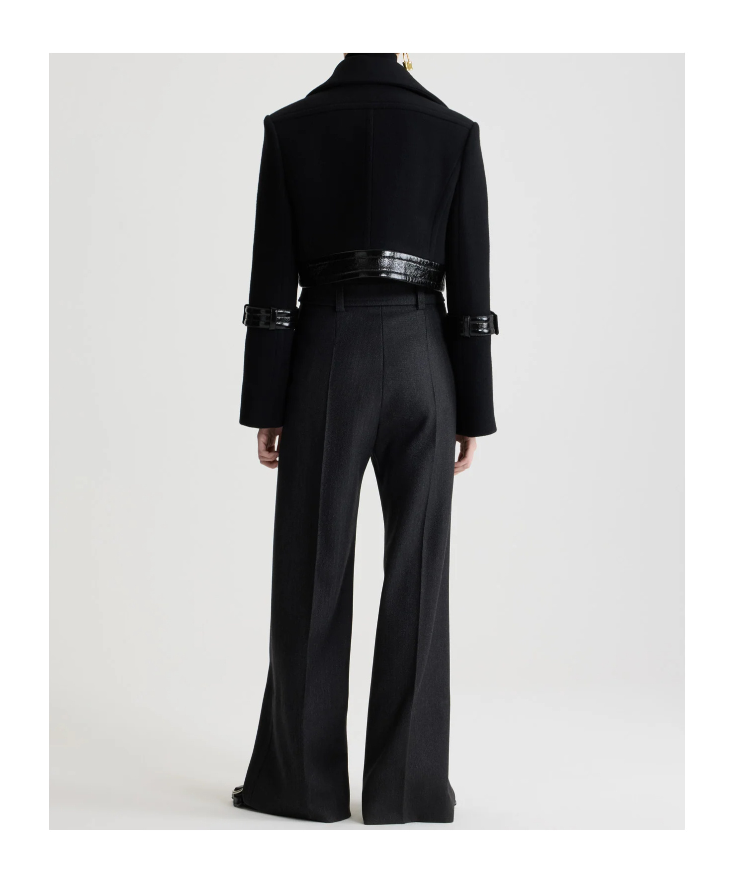 Patou Belted Coated-trimmed Brushed Wool-blend Jacket In Black