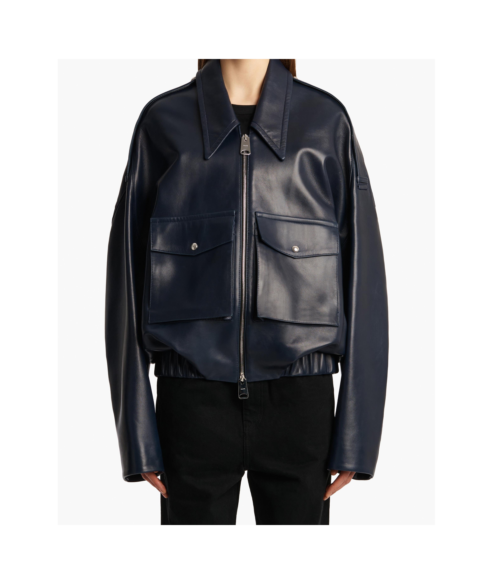 Khaite Oversized Owey Leather Jacket In Blue