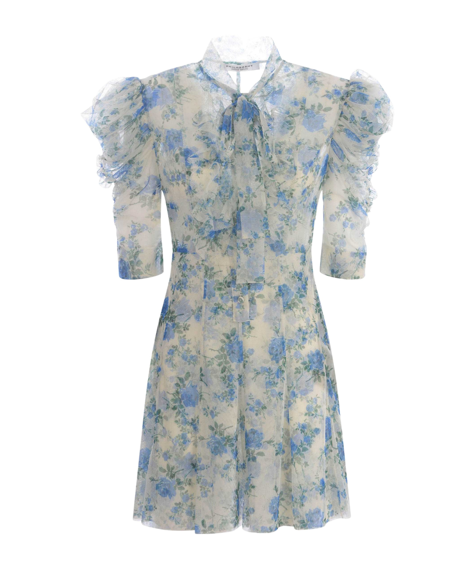 Philosophy Di Lorenzo Serafini Minidress In Tulle With Floral Print In Blue