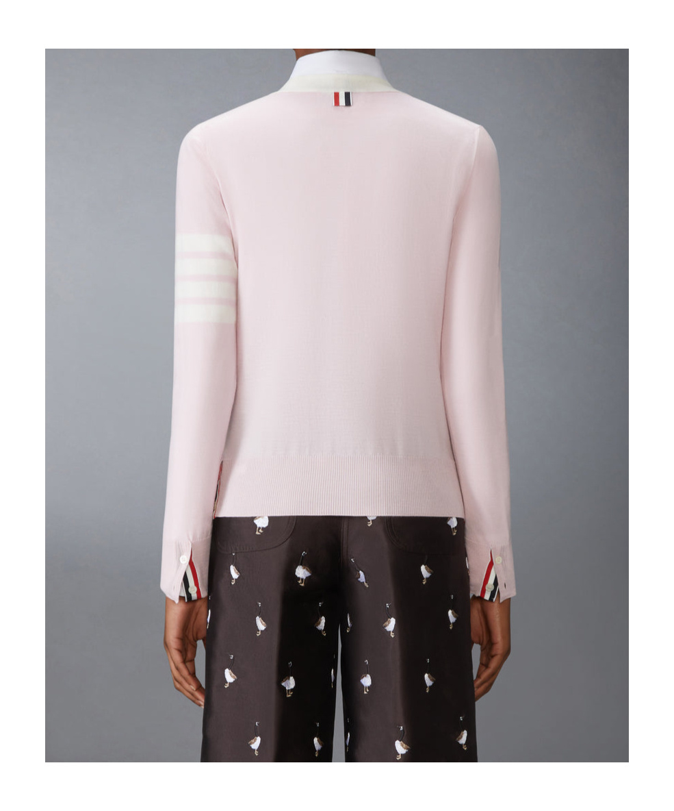 Thom Browne Relaxed Fit V Neck Cardigan With 4 Bar Stripe