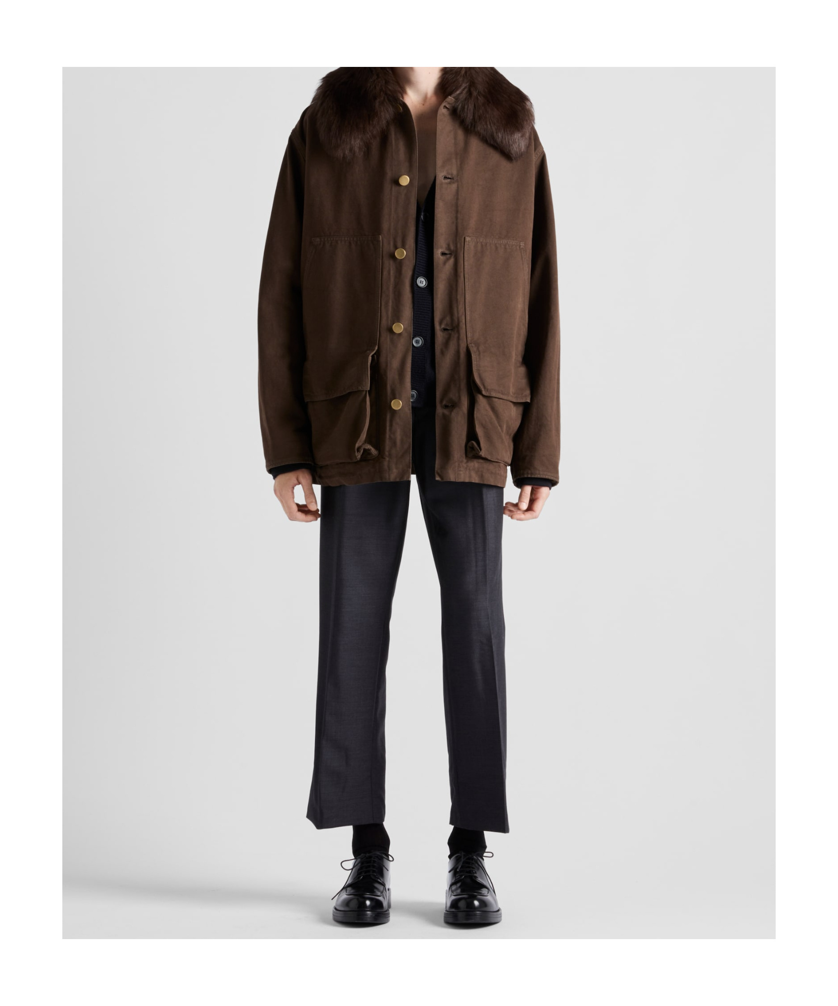 Prada Cotton Shearling-collar Jacket In Brown