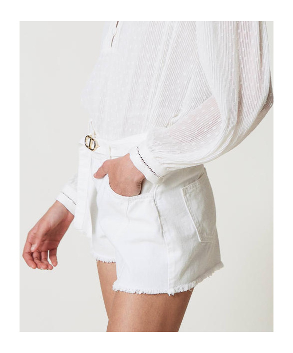 Shop Twinset Oval T Denim Shorts In White