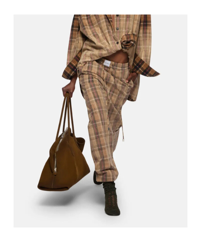 Attico Beige And Black Long Pant In Multi