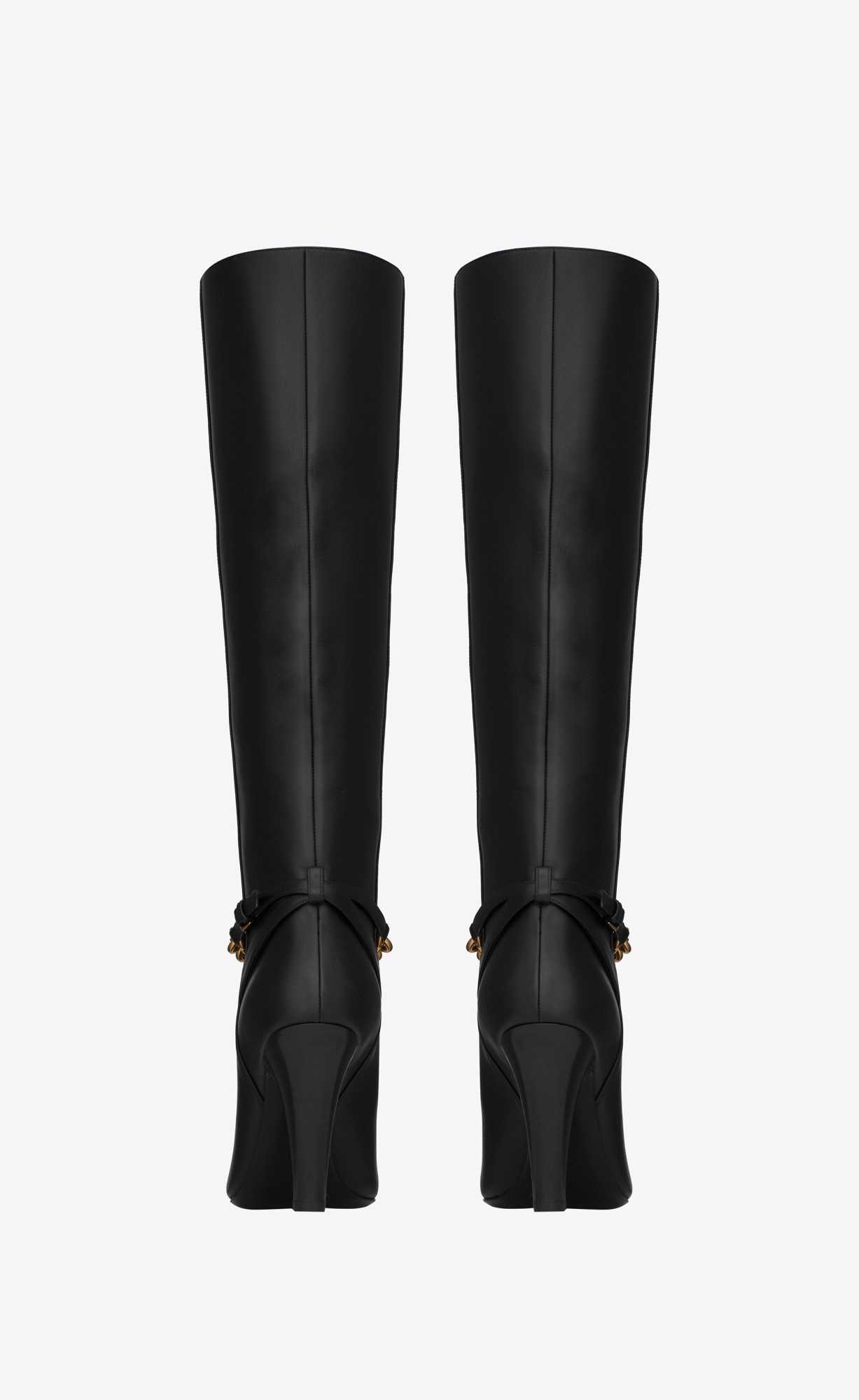Saint Laurent Leather Boots With Gold Tone Chain Detail In Black
