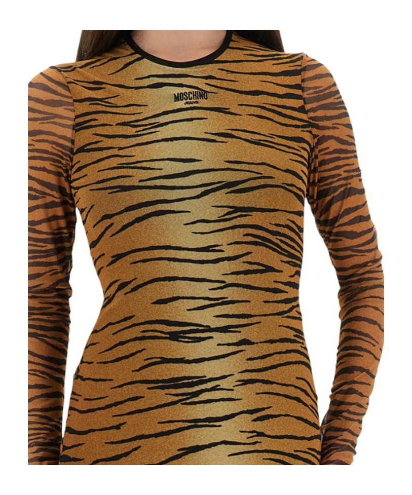 Moschino Tiger Print Sheer Overlay Fitted Dress In Multi