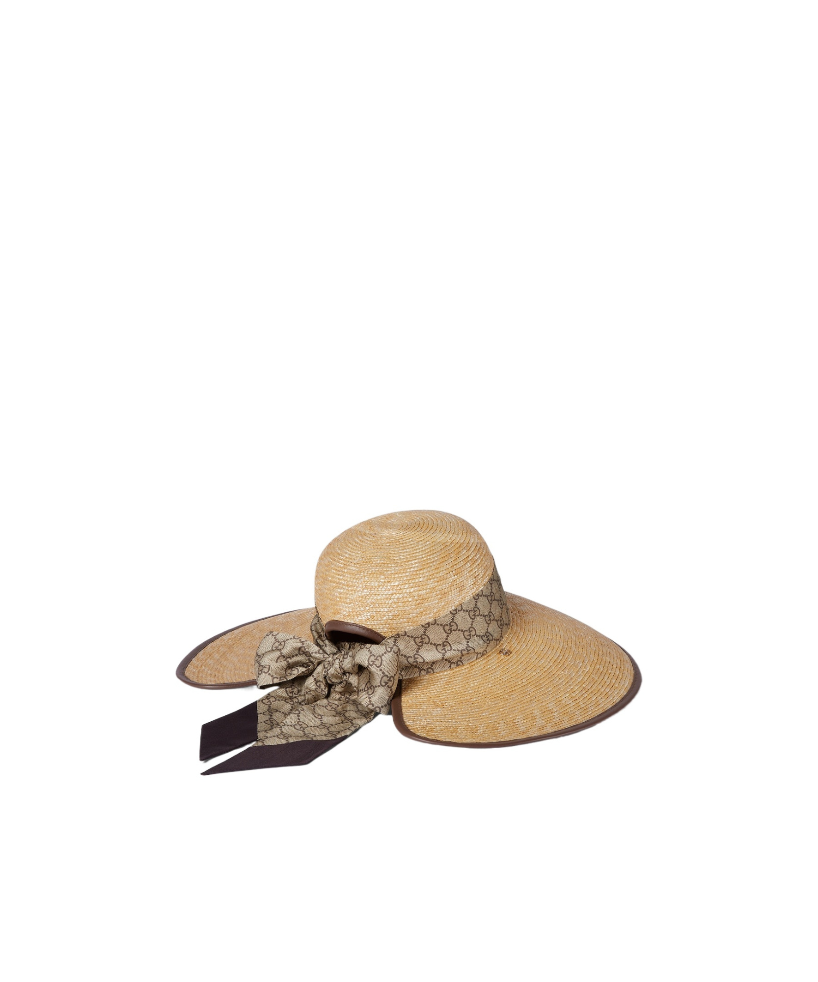Gucci Straw Wide Brim Hat With Gg Bow In Brown